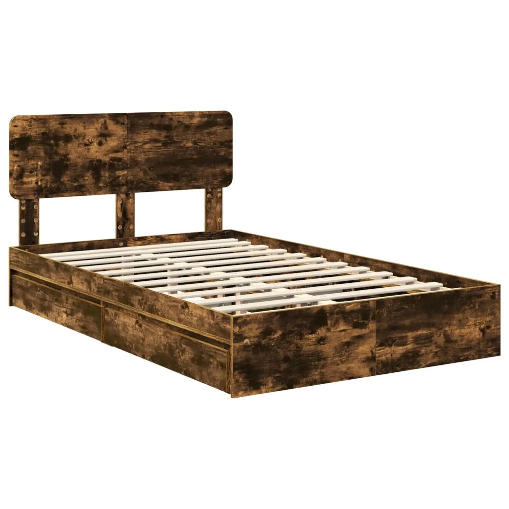 Letto con Contenitore con testiera Rovere fumé 135 x 190 cm 3412287