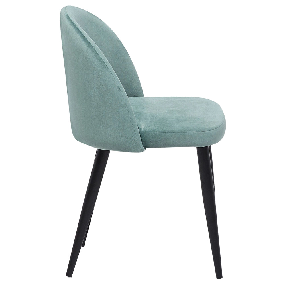 Set di 2 sedie da pranzo in tessuto di velluto verde menta moderno design retrò gambe oblique nere