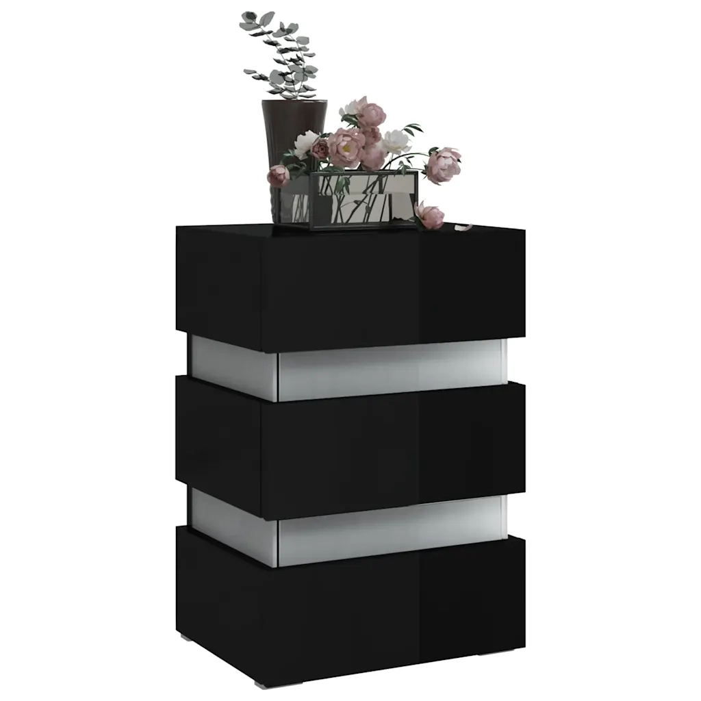 Comodino | Armadio da Notte | Mobiletto da notte con LED Nero Lucido 45x35x67 cm in Legno Multistrato