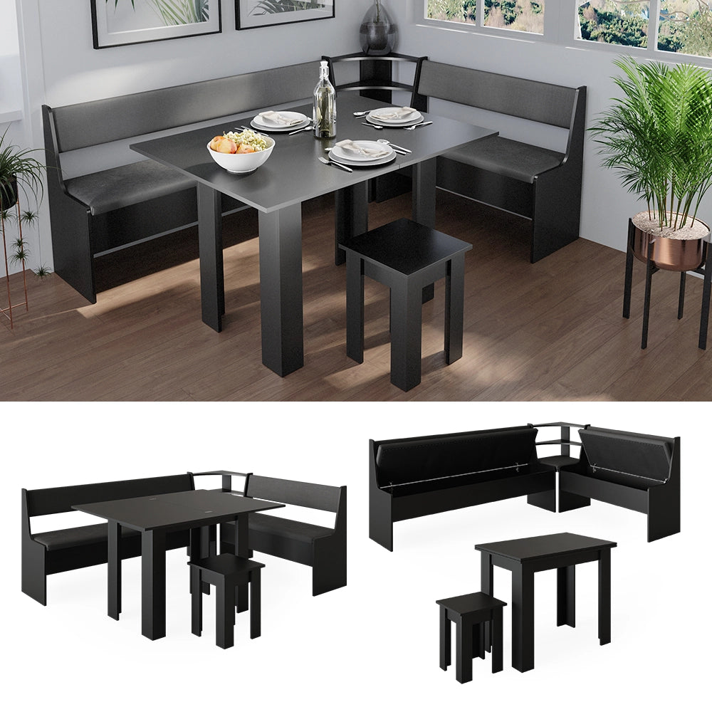 Vicco Gruppo panca ad angolo Nero 150 x 41.5 cm con tavolo