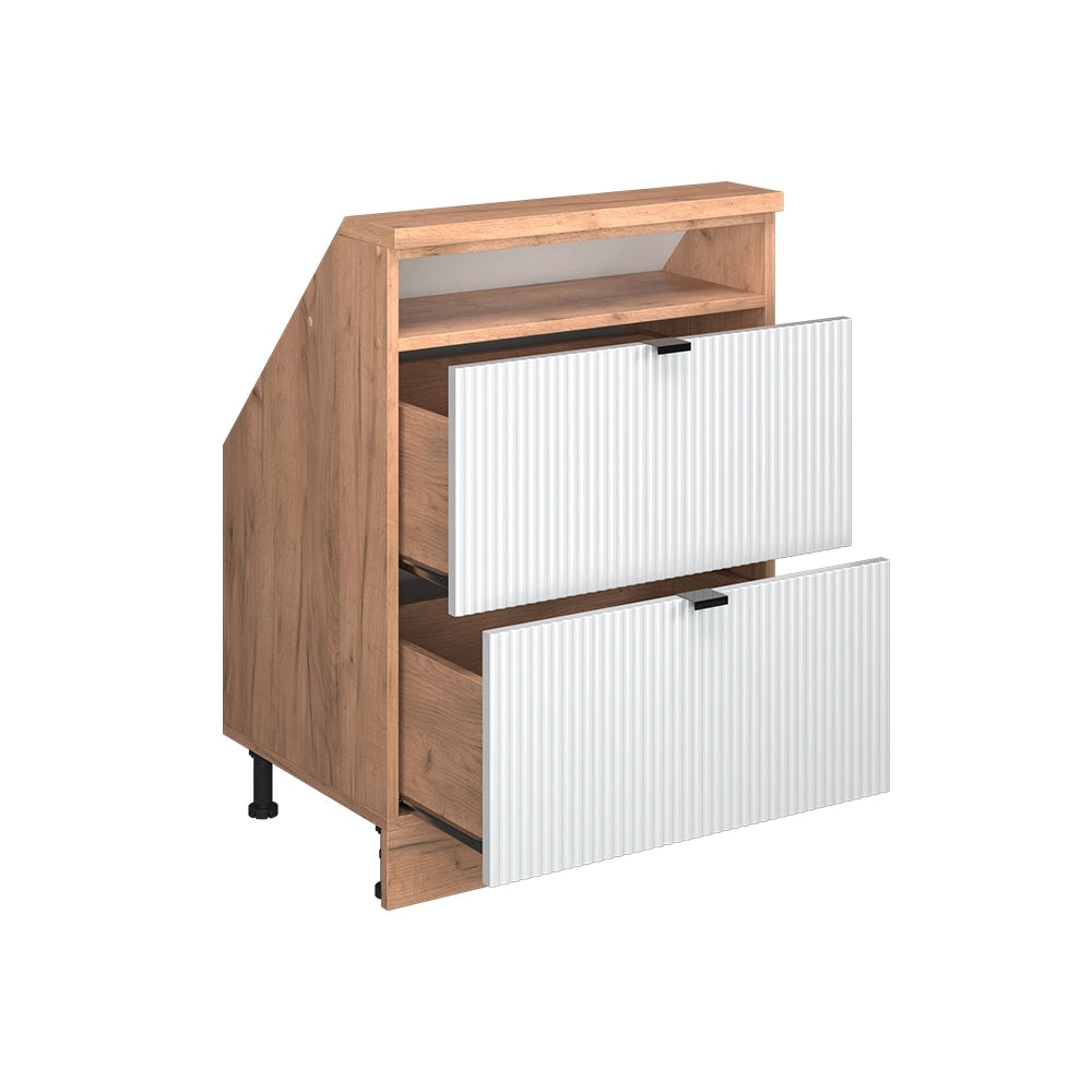 Mobile sottotetto Rion Ondulazione bianca/Rovere dorato 60 x 83.8 cm con 2 cassetti Vicco
