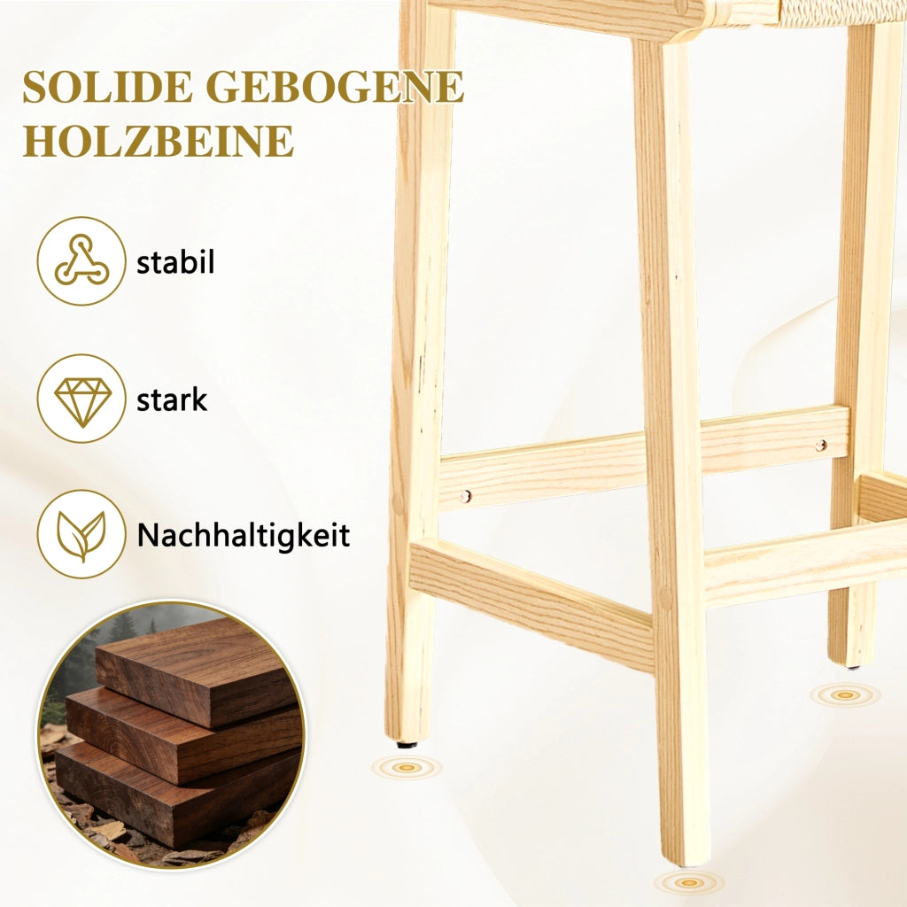 Sgabello da bar con schienale intrecciato seduta traspirante per isola cucina in legno massello colore legno