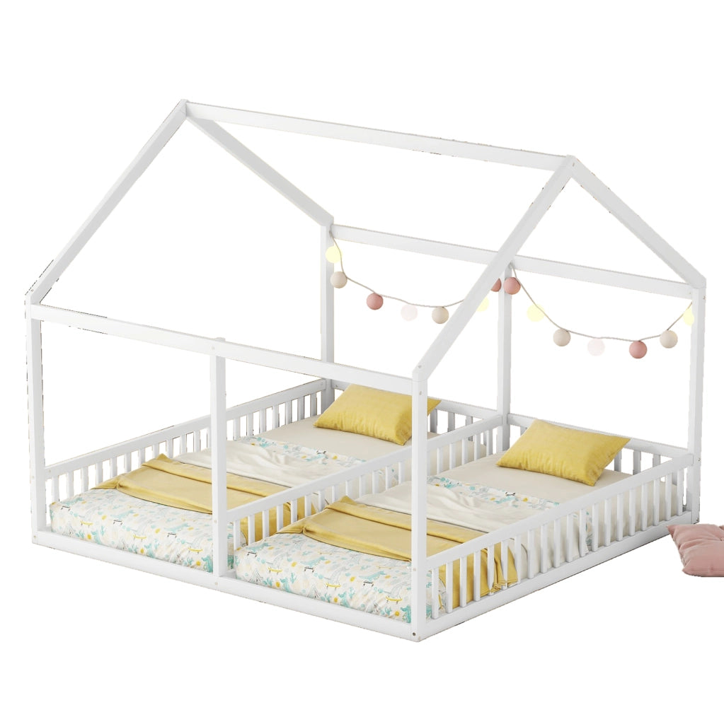Letto per bambini 2 in 1 a casetta 90x200 cm bianco