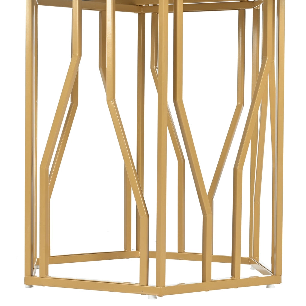 Tavolo da pranzo esagonale 115;5 x 100 cm in MDF effetto marmo bianco con base in metallo oro