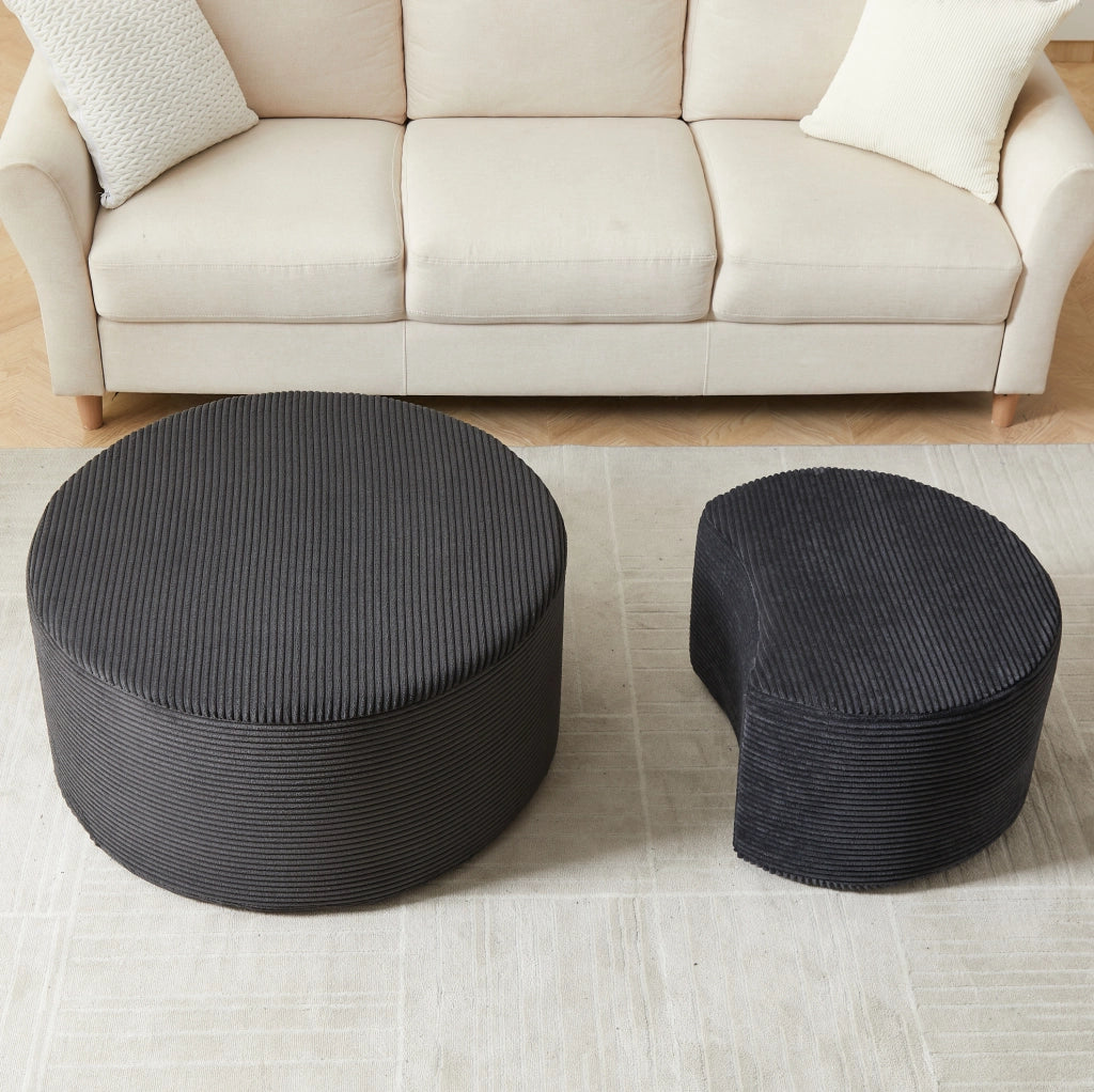 Set di 2 tavolini pouf rotondi in tessuto nero