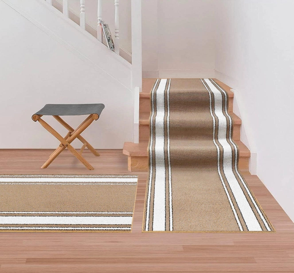 Tappeto Scala Passatoia Ingresso Corsia Scale Antiscivolo Stile Classico Beige 67x700 cm