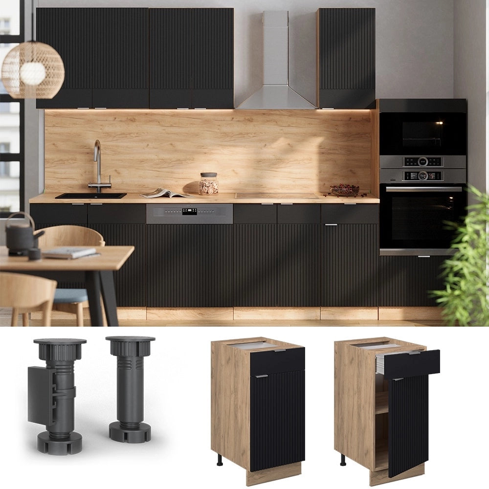 Mobiletto base per cucina Fame-Line Nero rigato/Rovere dorato 40 cm, PL Antracite Vicco