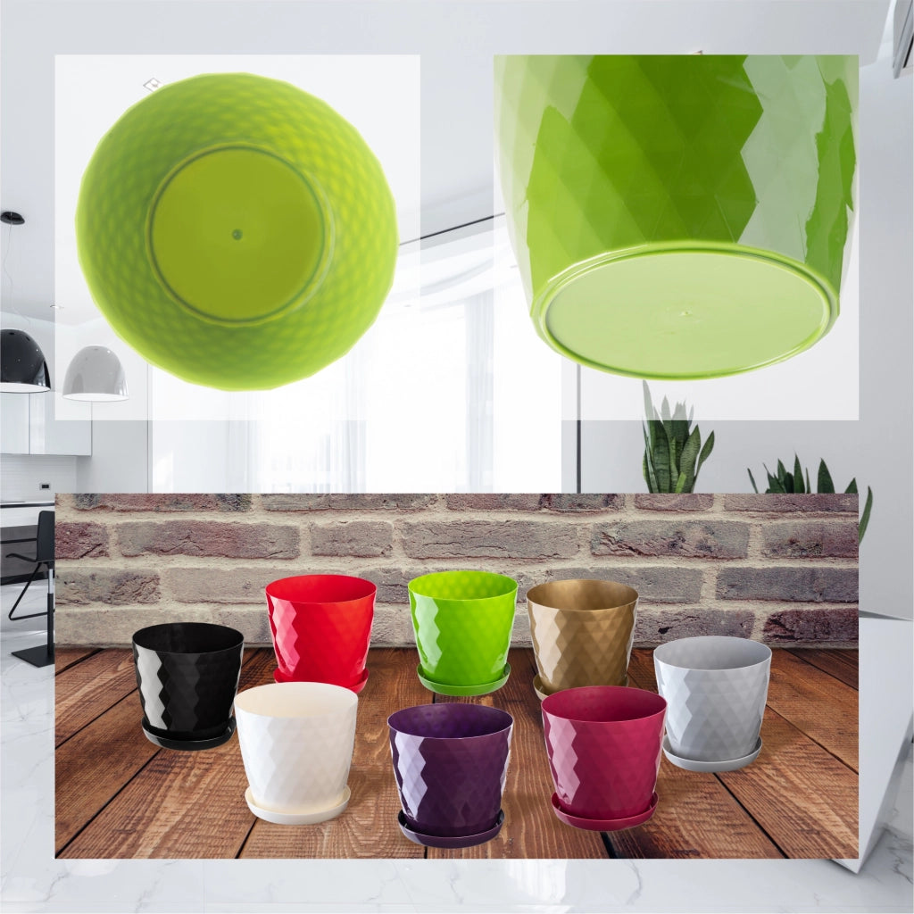 Vaso da fiori in plastica KADAX con supporto e coperchio, 14 cm, verde.