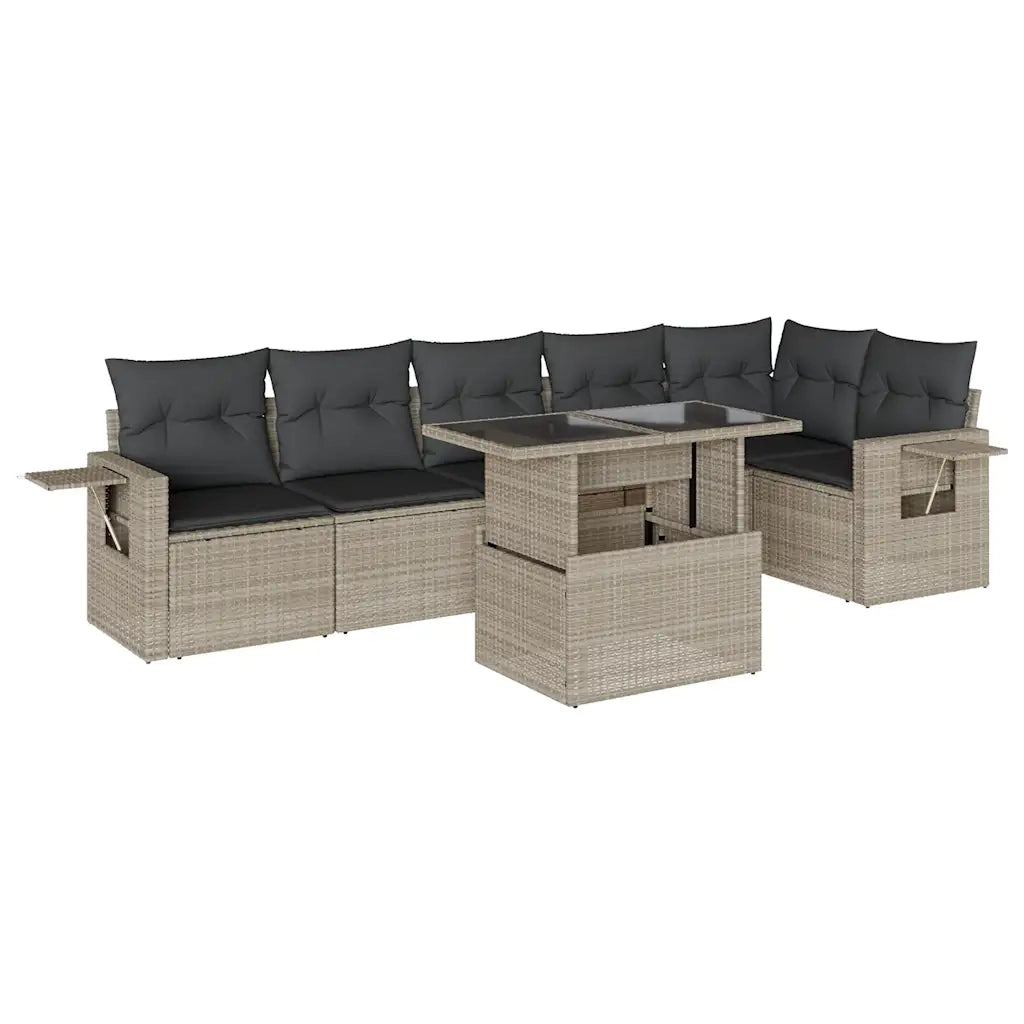 Set Divani da Giardino 7pz con Cuscini Grigio Chiaro Polyrattan