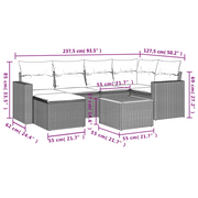 Set Divani da Giardino 7 pz con Cuscini Beige in Polyrattan