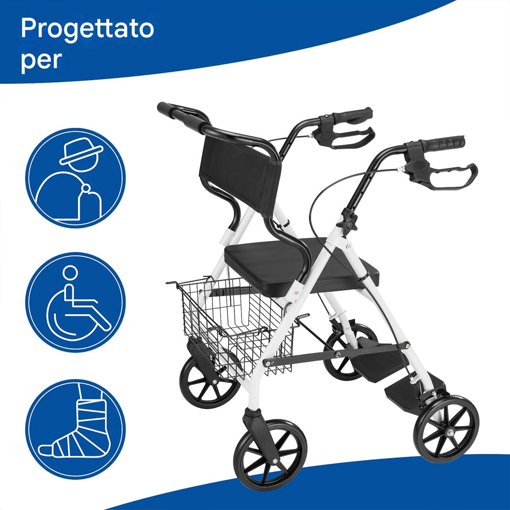 Deambulatore Rollator Sedile Anziani Disabili Seduta Imbottita Ausilio Camminata