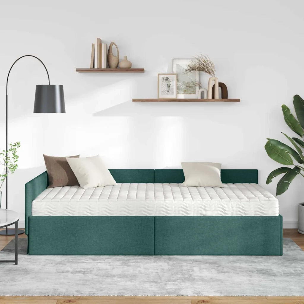 Struttura Letto Angolare con Materasso 2 pz-Giroletto con materasso Verde Tessuto 899710