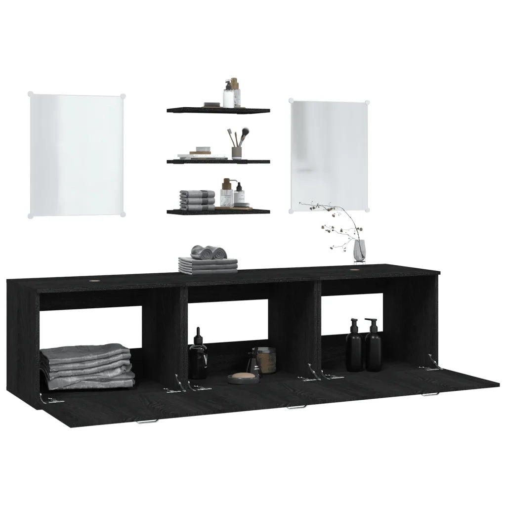 Set Mobili da Bagno | Armadio da bagno 6 pz Nero in Legno Multistrato