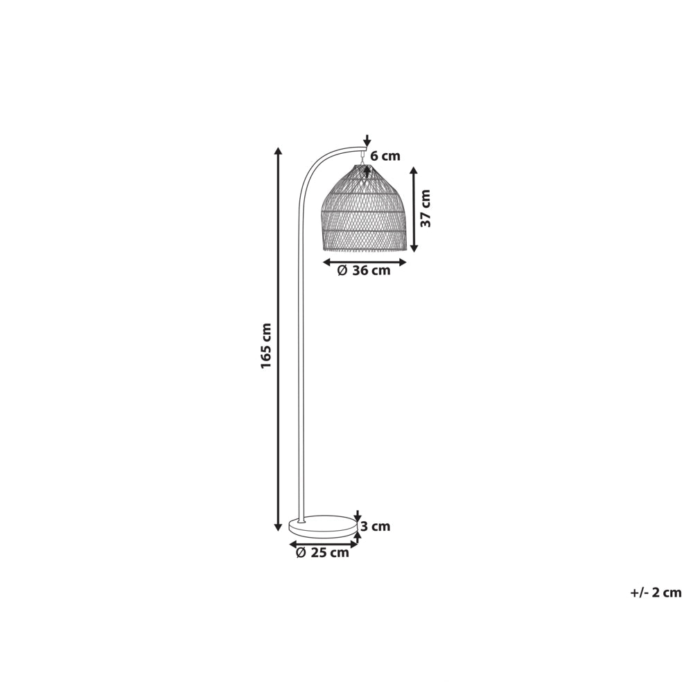Lampada da terra stile boho in rattan beige naturale e struttura in metallo nero 165 cm