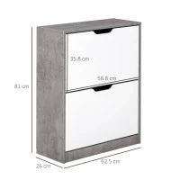 Mobile Portascarpe, Scarpiera Salvaspazio Bassa a 2 Ante per 8 Paia di Scarpe, Arredamento Moderno, Grigio e Bianco, 62.5x26x81cm