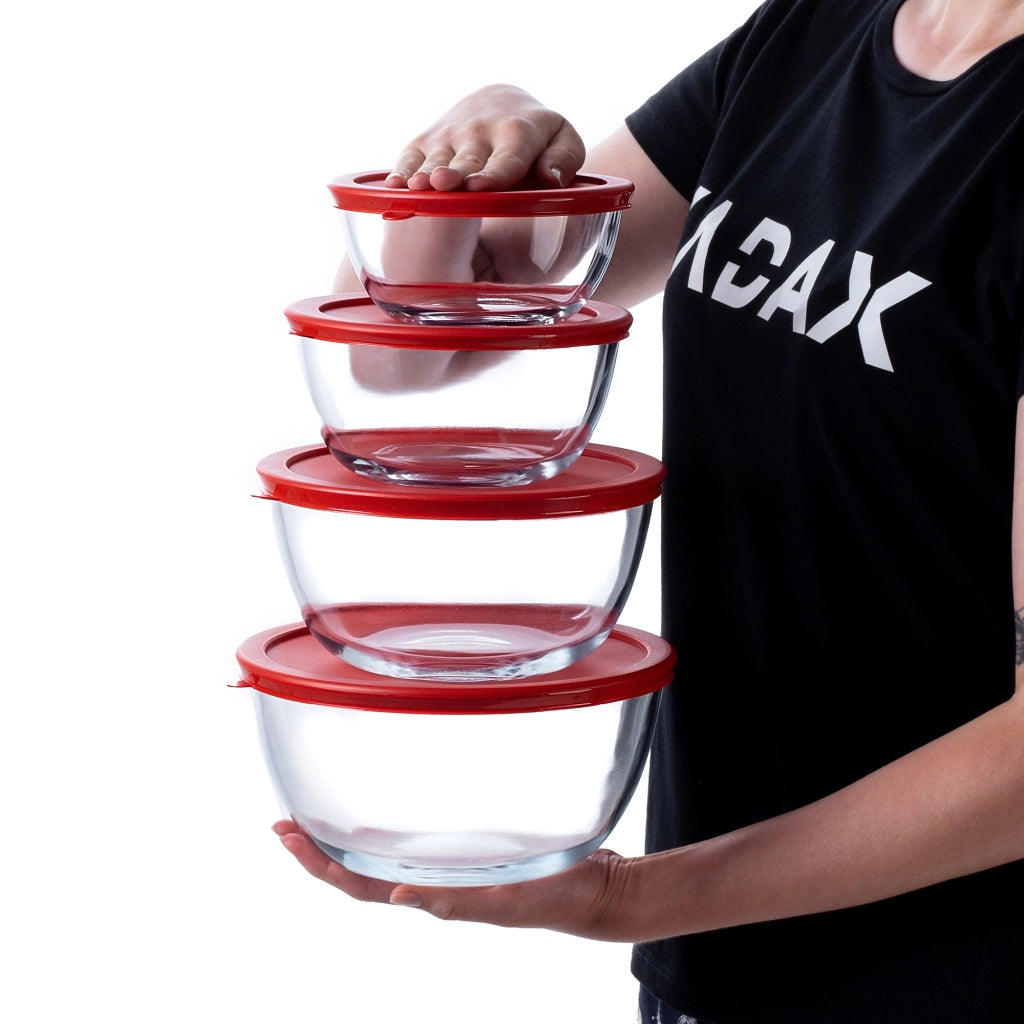 Set di 4 pirofile in vetro KADAX resistenti al forno con coperchio