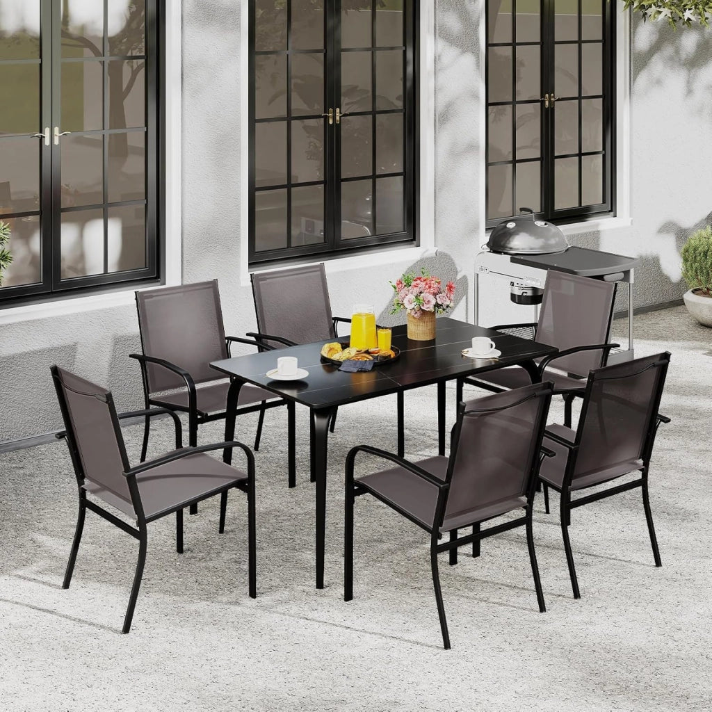 2/4 sedie da giardino impilabili, sedie da pranzo con schienale alto e braccioli, sedie da balcone con struttura in metallo, materiale traspirante, per giardino, terrazza, balcone, 62,5 x 58,5
