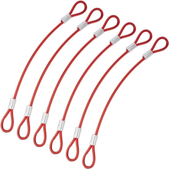 Cavo di Sicurezza a Doppia Lusso - Flessibile - Rame Inox - Rosso - 6 Pezzi - 20,5 cm - 3mm di Diametro