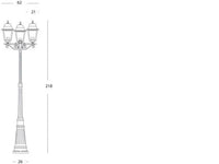 Lampada Palo Alto Tre Luci per Giardino Colore Nero da Esterno Linea Quadrata Sovil