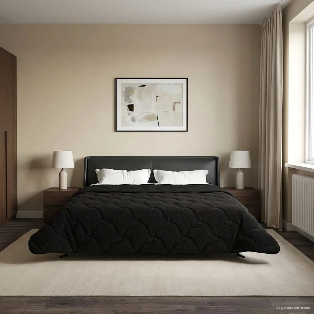 Piumone | Duvet Estivo Nero 200 x 220 cm Microfibra e Fleece Teddy