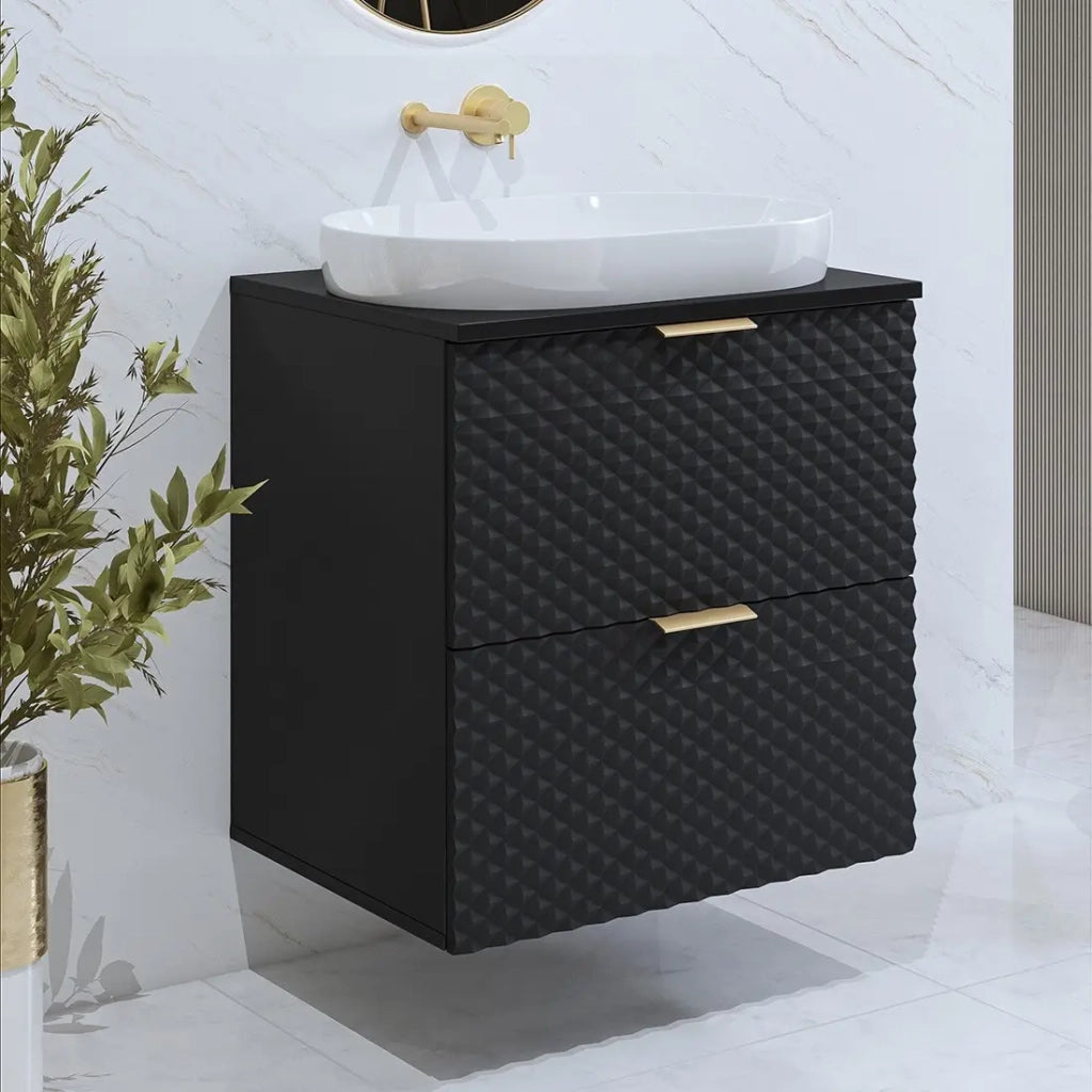 Mobile sottolavabo da bagno 60cm con 2 cassetti collezione CHIC colore nero e dorato