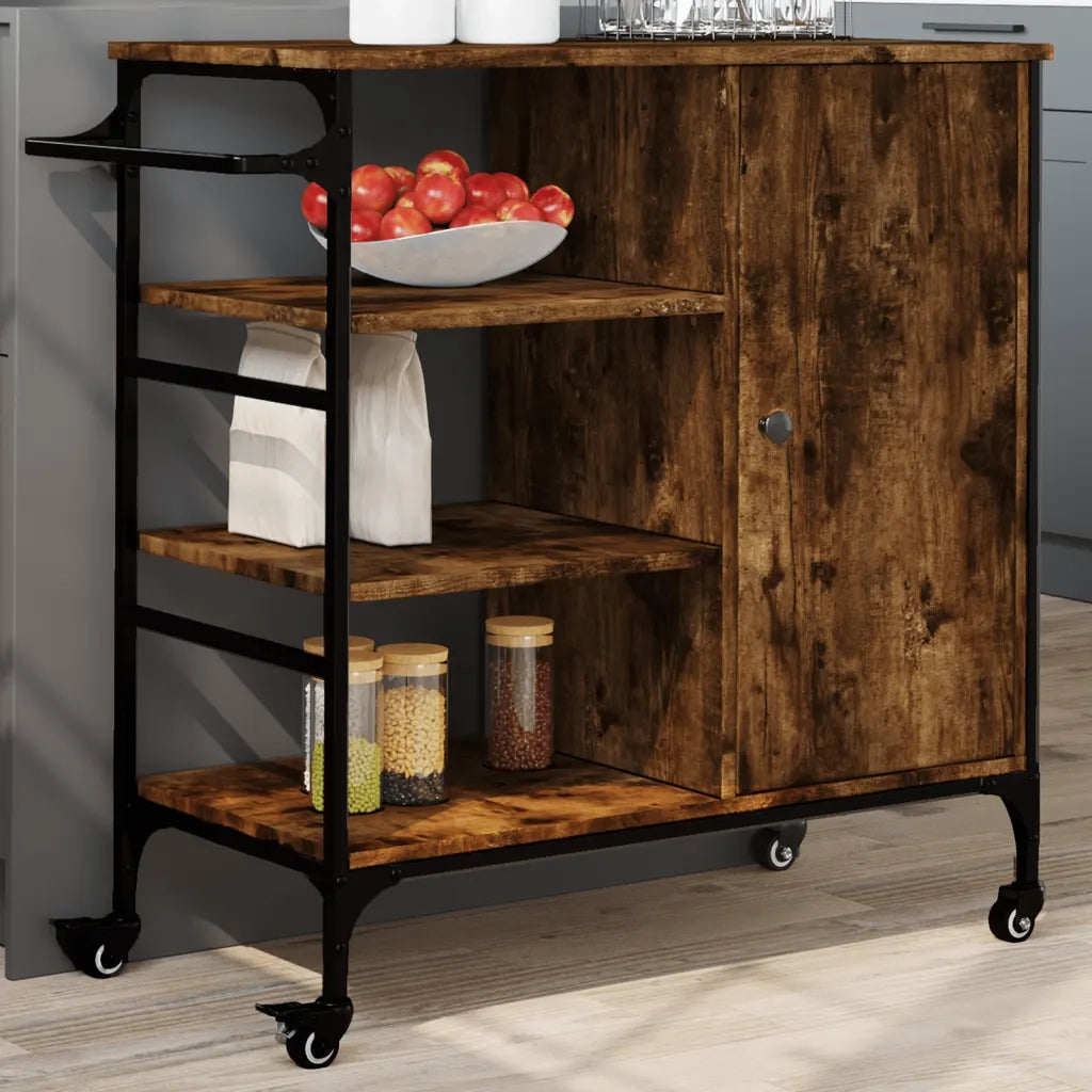 Carrello Cucina-Scaffale per Cucina Rovere Fumo 87,5x38,5x84,5 cm Legno Multistrato