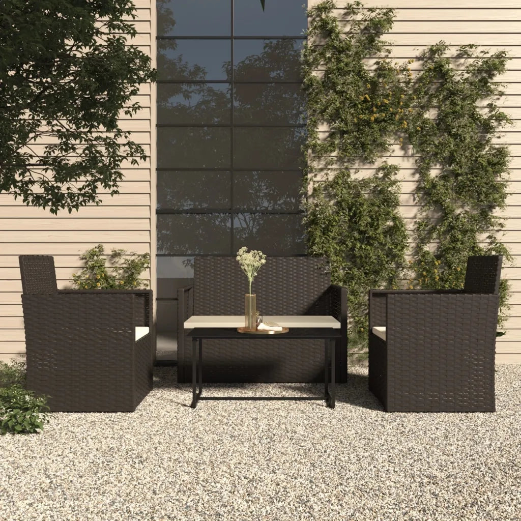 Set Salotto da Esterno 4 pz con Cuscini in Polyrattan Nero 319194