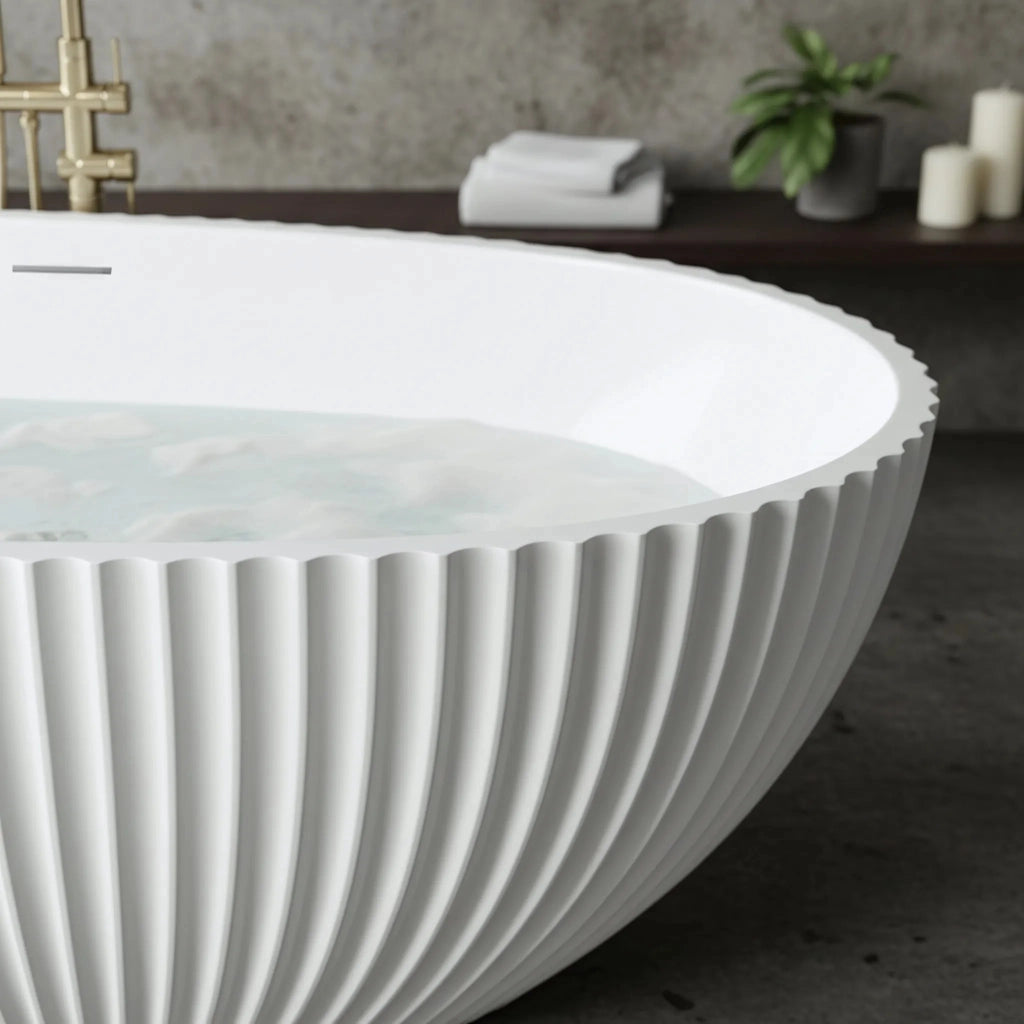 Vasca Da Bagno Freestanding In Acrilico Carmen 170 Copritappo oro spazzolato