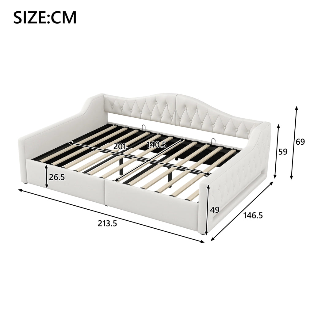 Letto da giorno imbottito 140x200 cm con LED e contenitore beige