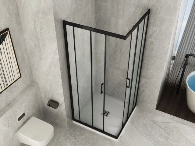 Box Doccia Nero Cristallo 6 mm Trasparente Apertura Angolare Telaio Alluminio Reversibile - Misura: 70 x 80 x H190 cm 