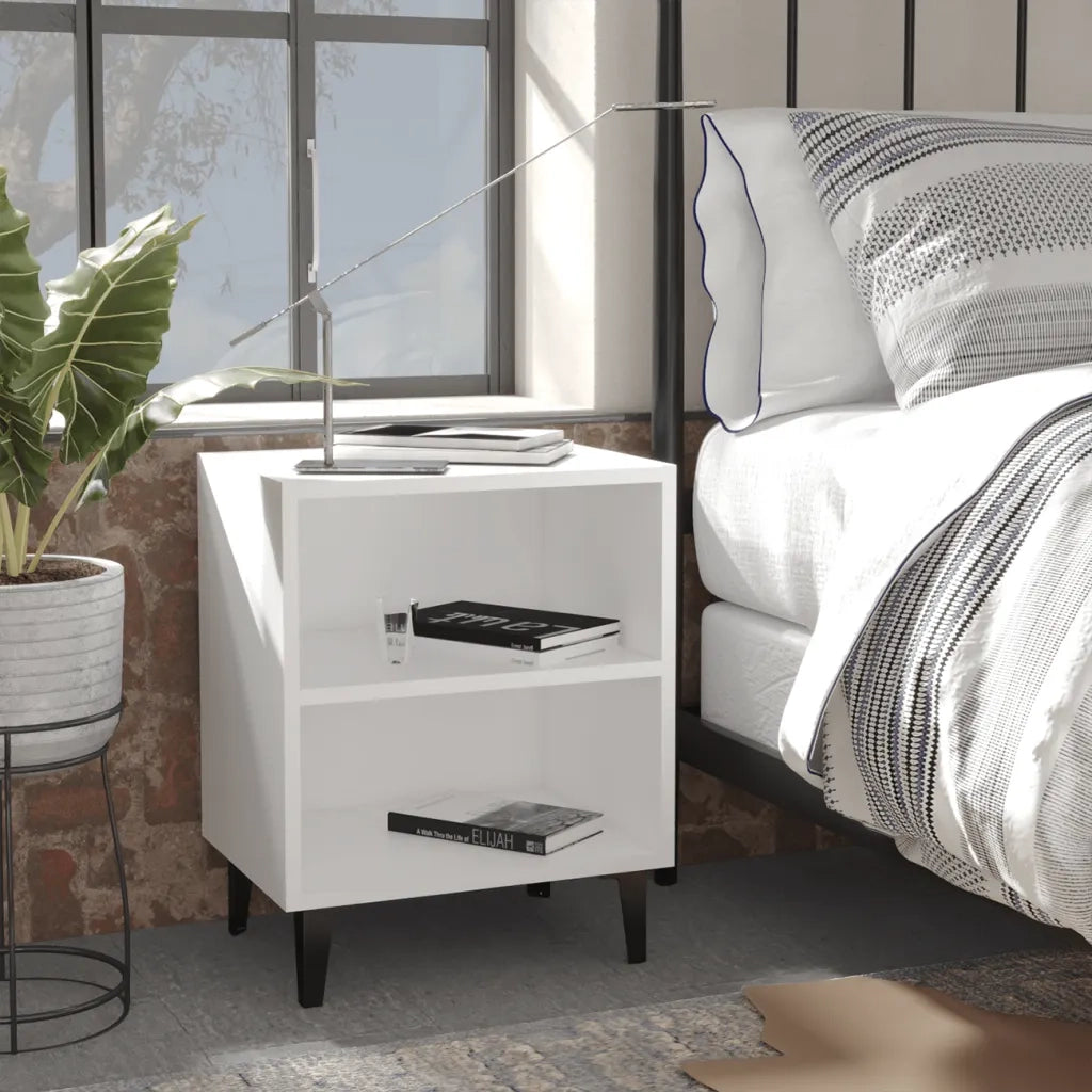 Comodini con Gambe in Metallo 2 pz Bianchi 40x30x50 cm cod mxl 53493