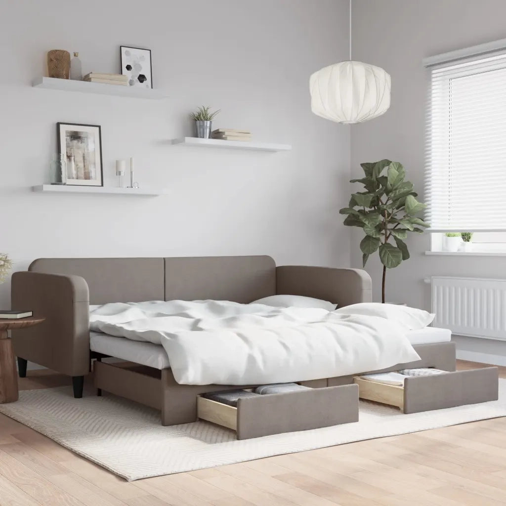 Divano Letto Estraibile con Cassetti-Sofa Letto-Daybed Tortora 100x200 cm Tessuto 700040