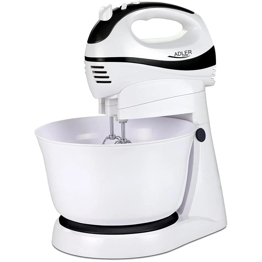 Sbattitore 2 Fruste con Ciotola Rotante Ganci Impastatrice 300W 5 Velocita Bianc