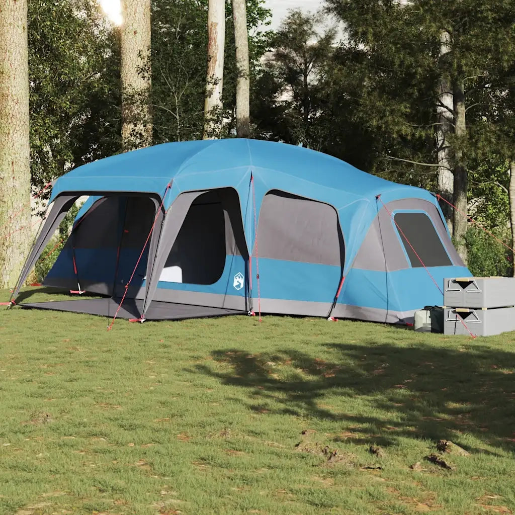 Tenda da Campeggio con Portico Cupola 9 Persone-Tenda per Escursionismo Blu Impermeabile