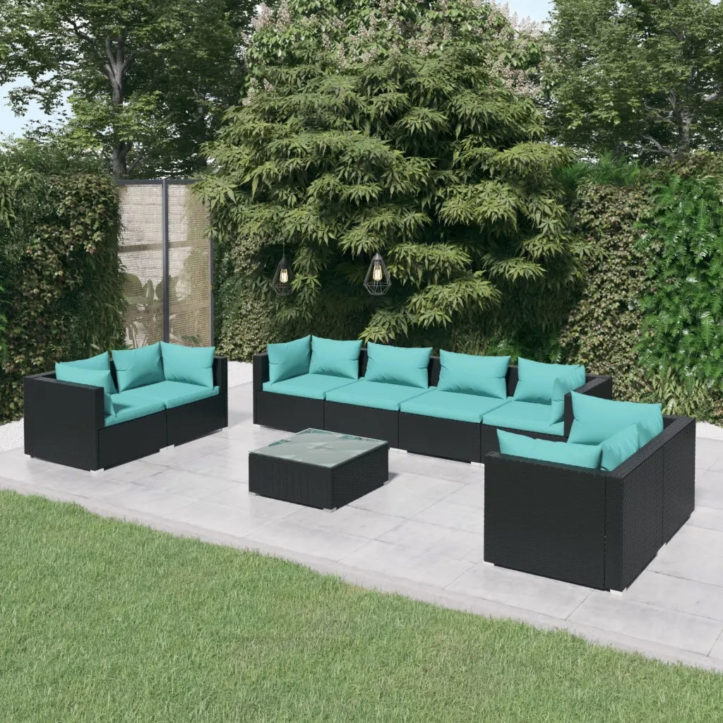 Set Divani da Giardino 9 pz con Cuscini in Polyrattan Nero cod mxl 35416