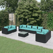 Set Divani da Giardino 9 pz con Cuscini in Polyrattan Nero cod mxl 35416