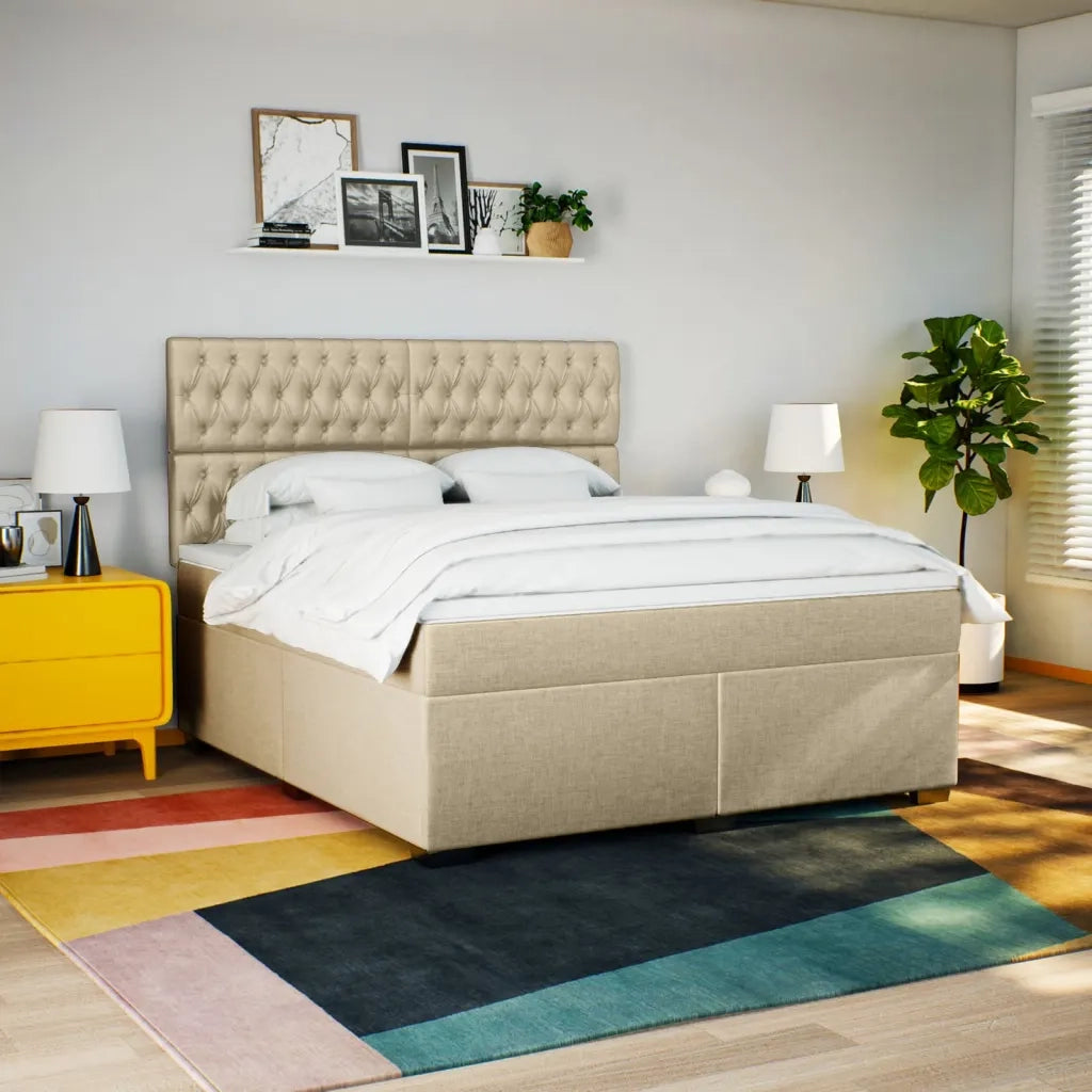 Giroletto a Molle con Materasso Crema 180x200 cm in Tessuto 3292879