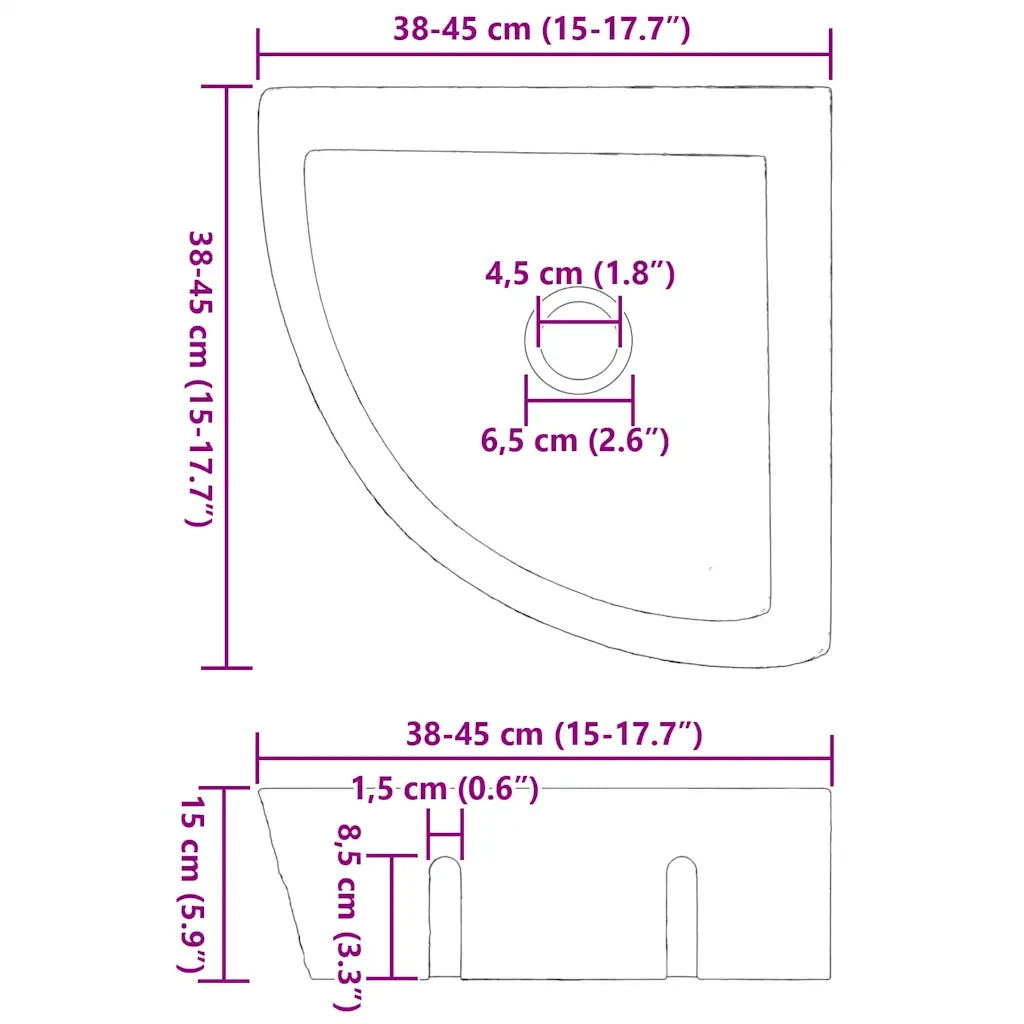 vidaXL Lavabo ad angolo sospeso Grigio (38-45) x (38-45) x 12 cm