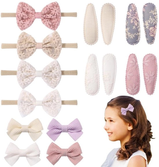 Accessori per capelli a forma di strik, 12 pezzi, con tessuti decorati, adatti per bambine, ideali per feste, realizzati con materiale di alta qualità