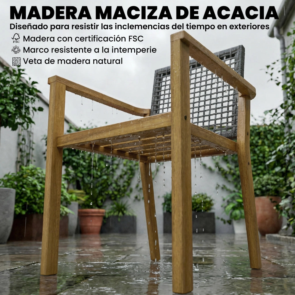 Sedia da pranzo da giardino in legno impilabile con cuscini ¨C zephmum ¨C natural 59x55x86