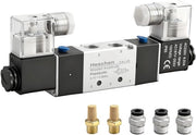 Valvola magnetica elettrico-pneumatica a 5 vie con doppia manovella per spira - 220V - PT1/4 - per uso industriale - dimensioni 19 x 7 x 2,4 cm