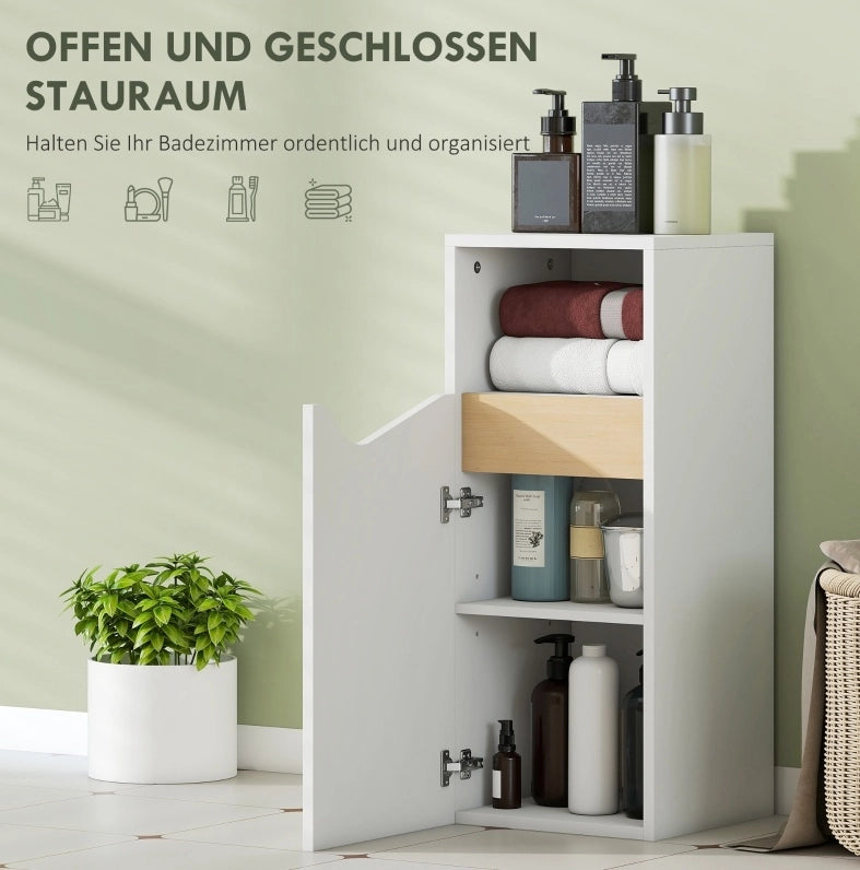Mobile bagno stretto con ripiani regolabili e vano aperto, bianco