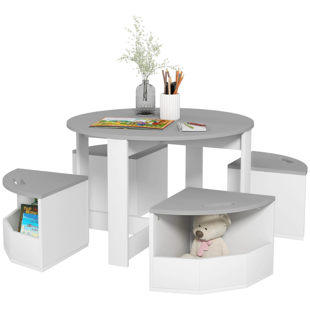Tavolo Bambini con 4 Sgabelli Salvaspazio ¨C zephmum ¨C Legno, Grigio