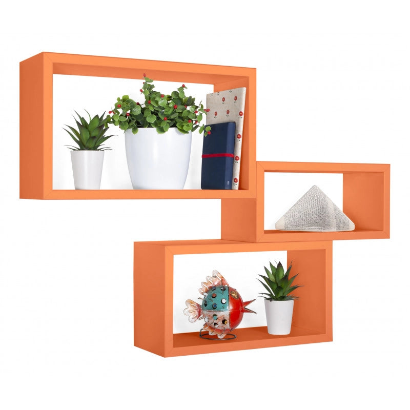 Set di 3 Mensole da Muro, Libreria Sospesa, Libreria Parete, Scaffale Parete, Arancione, 45x27 p15,5 cm, 40x22 p15,5 cm e 35x17 p15,5 cm - Trittico