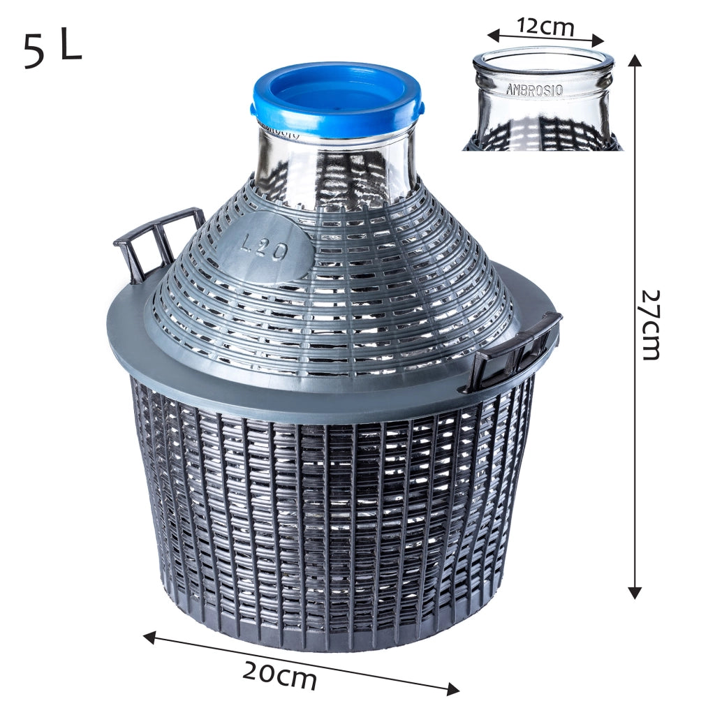 KADAX Lady's Balloon 5L Carboy per vino e liquori in un cestello Bottiglia da un gallone per vino con tappo