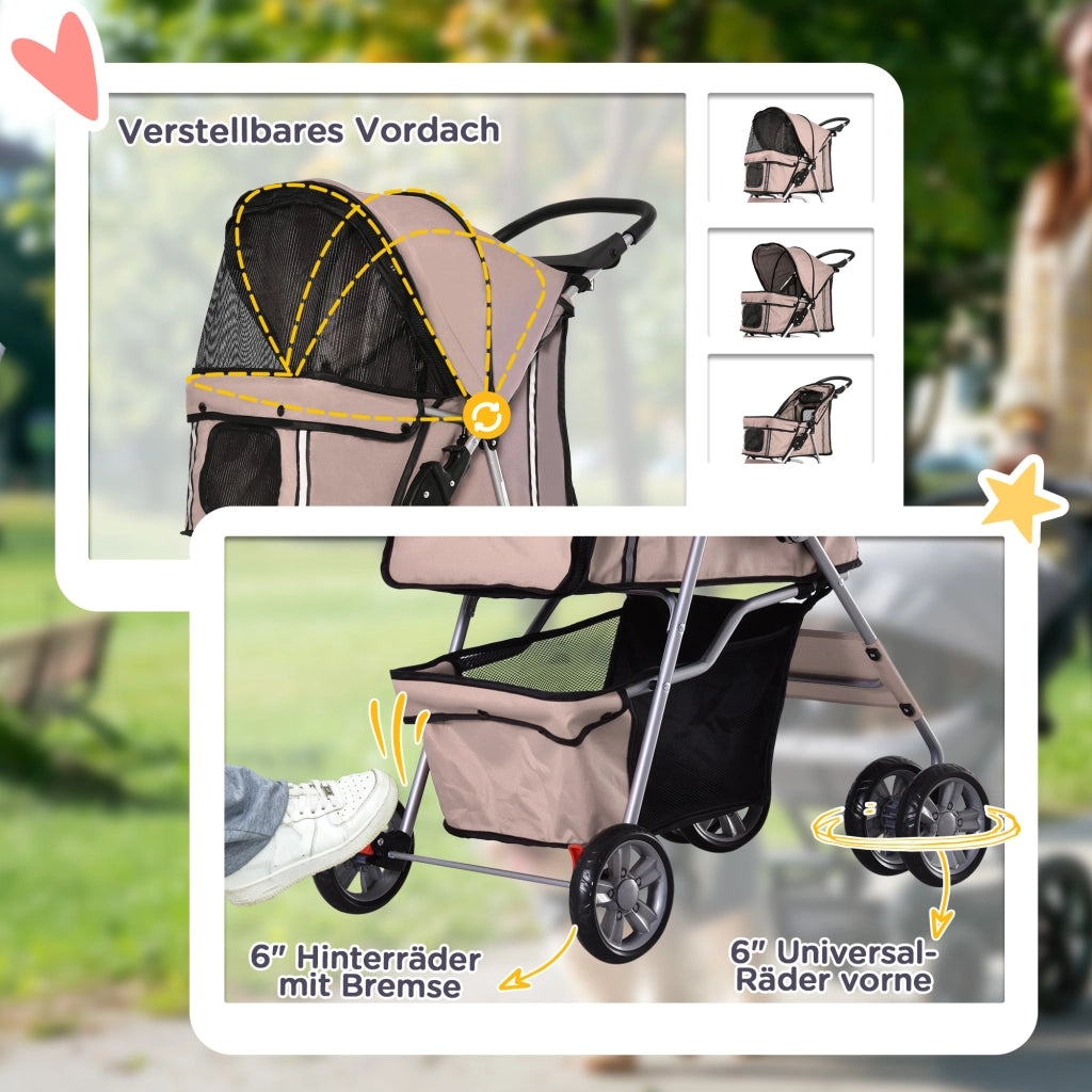 Carrello per cani pieghevole con portabicchieri e copertura ¨C zephmum ¨C marrone