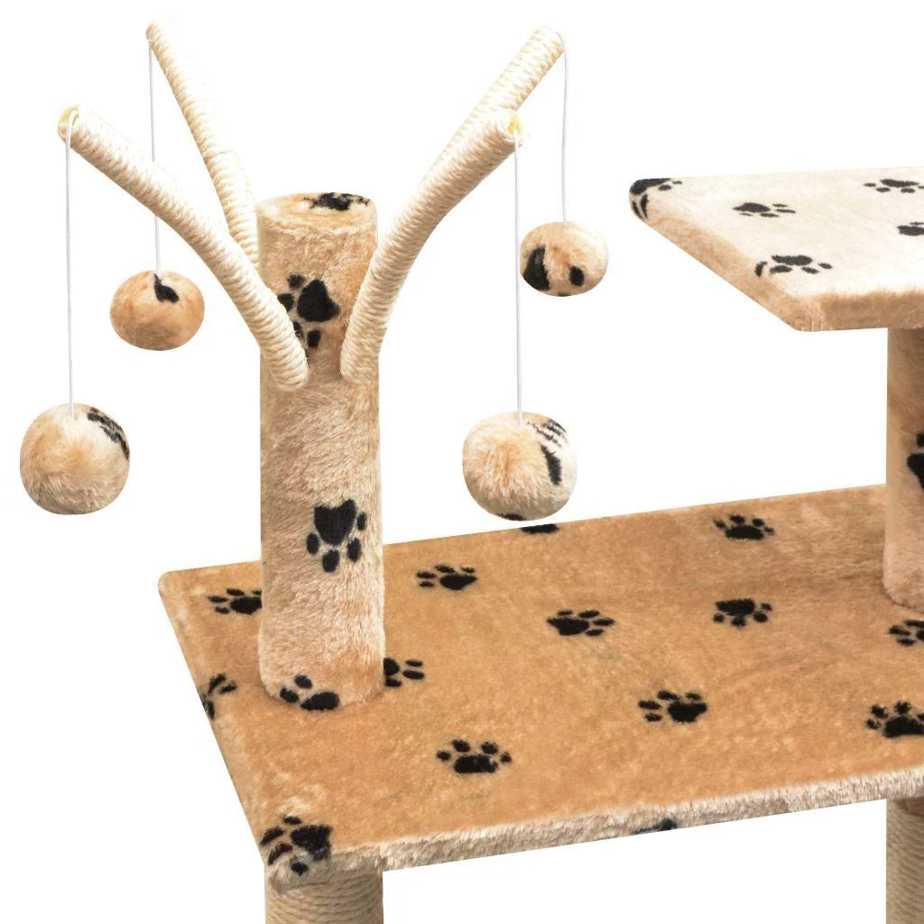 Tiragraffi albero per gatti cuccia per gatti giocattolo peluche e sisal 125 cm impronte di zampe beige 3702103