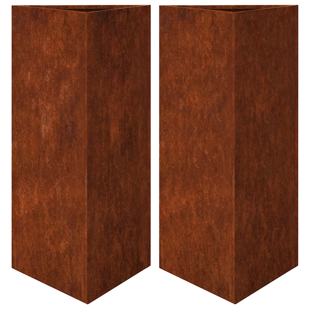Fioriere da Giardino 2 pz Triangolari 40x40x75cm Acciaio Corten