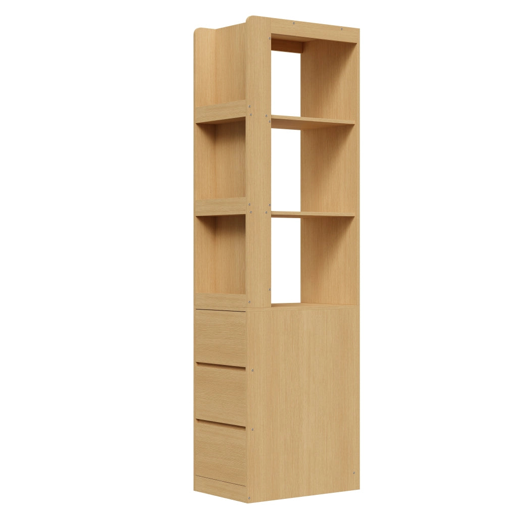 Libreria stretta alta 200 cm con 3 ripiani aperti e 3 cassetti, reversibile, con protezione anti-ribaltamento, 60×40×200 cm