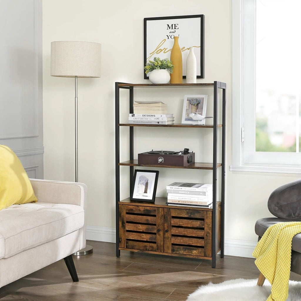 VASAGLE Libreria, Mobile portaoggetti in stile industriale, con 3 ripiani e 2 ante a battente, per soggiorno, ufficio, camera da letto, 70 x 30 x 121,5 cm, multifunzione, vintage LSC75BX